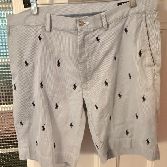 Polo Ralph Lauren Mens Shorts Sz 35 Blue Chino Pony All Over Print - Picture 10 of 13